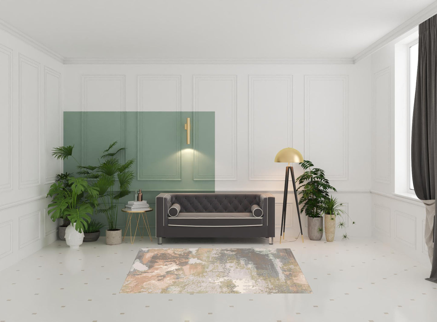 7' X 10' Gray Pink And Cream Abstract Area Rug