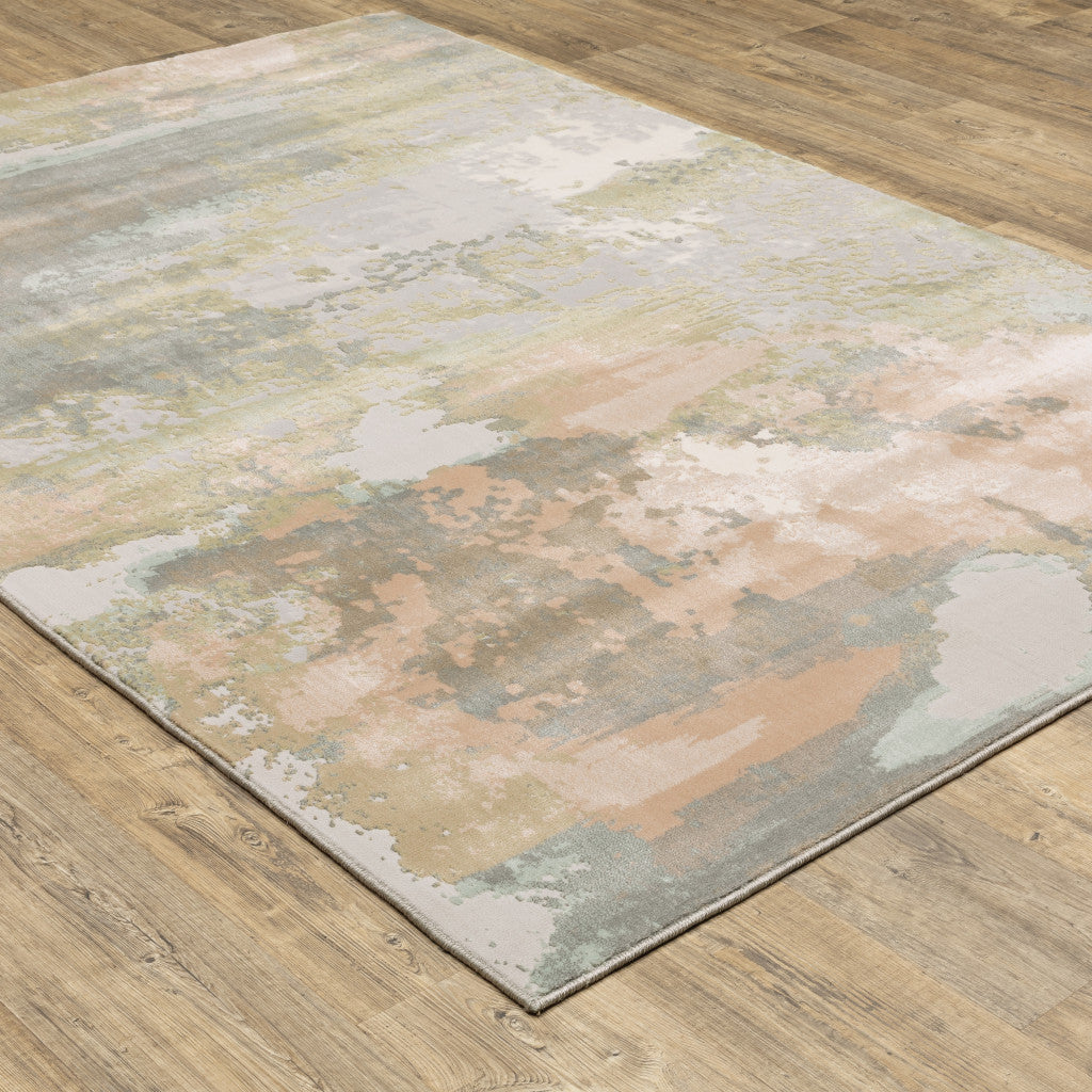 7' X 10' Gray Pink And Cream Abstract Area Rug