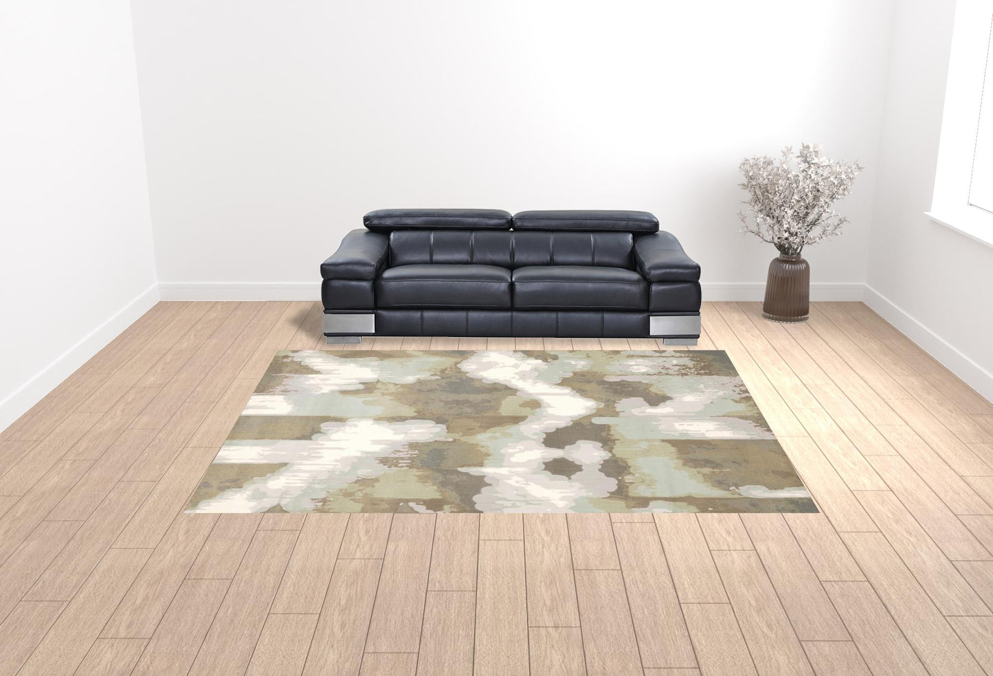 4' X 6' Sage Grey And Brown Abstract Power Loom Stain Resistant Area Rug