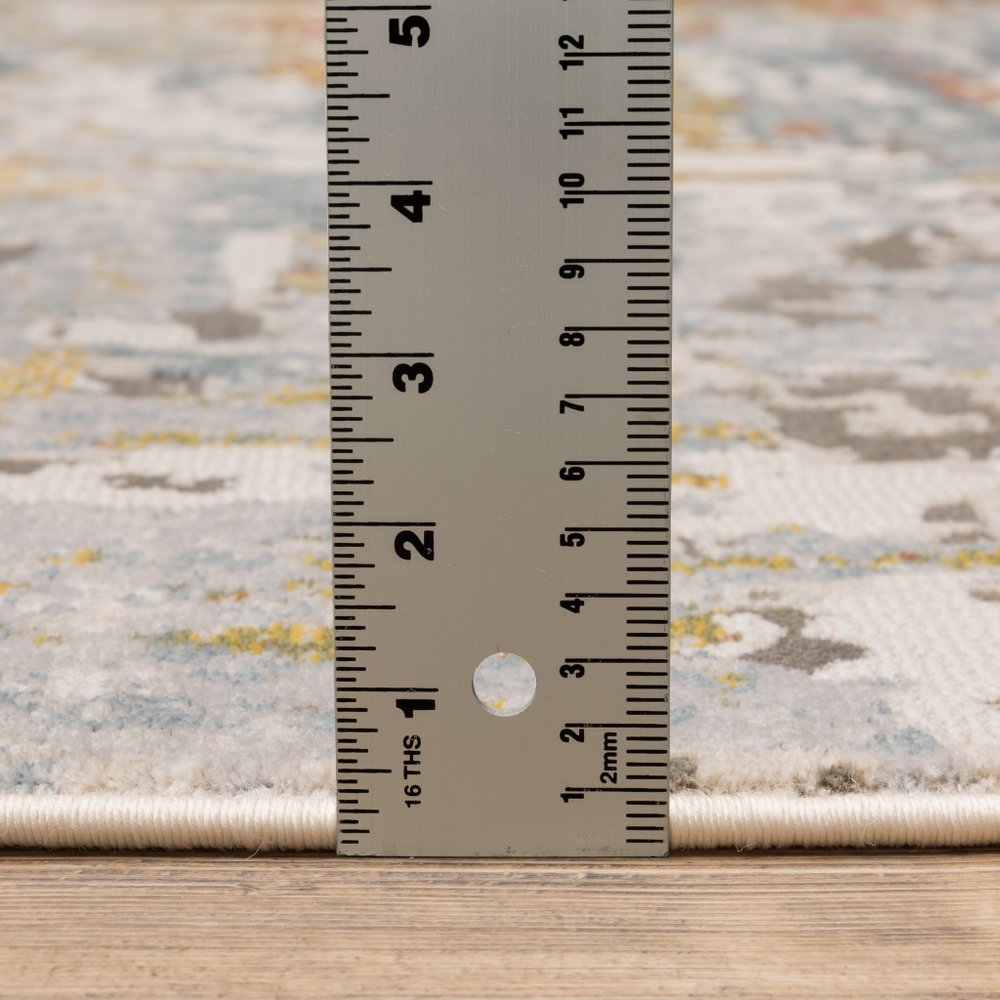 5' X 8' Grey Blue Beige Gold And Rust Abstract Power Loom Stain Resistant Area Rug