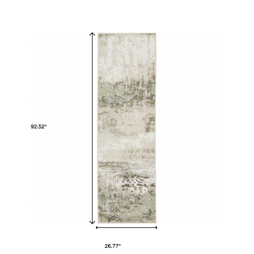3' X 5' Beige Grey Brown And Sage Green Abstract Power Loom Stain Resistant Area Rug