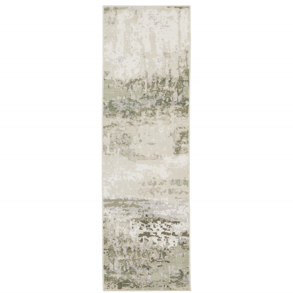 3' X 5' Beige Grey Brown And Sage Green Abstract Power Loom Stain Resistant Area Rug