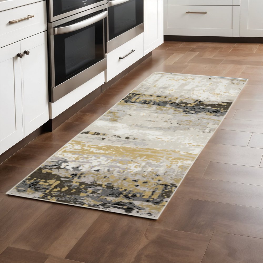 3' X 5' Beige Grey Brown And Sage Green Abstract Power Loom Stain Resistant Area Rug