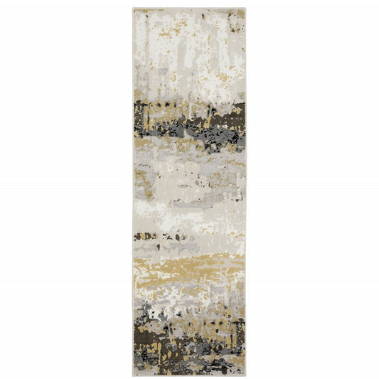 3' X 5' Beige Grey Brown And Sage Green Abstract Power Loom Stain Resistant Area Rug
