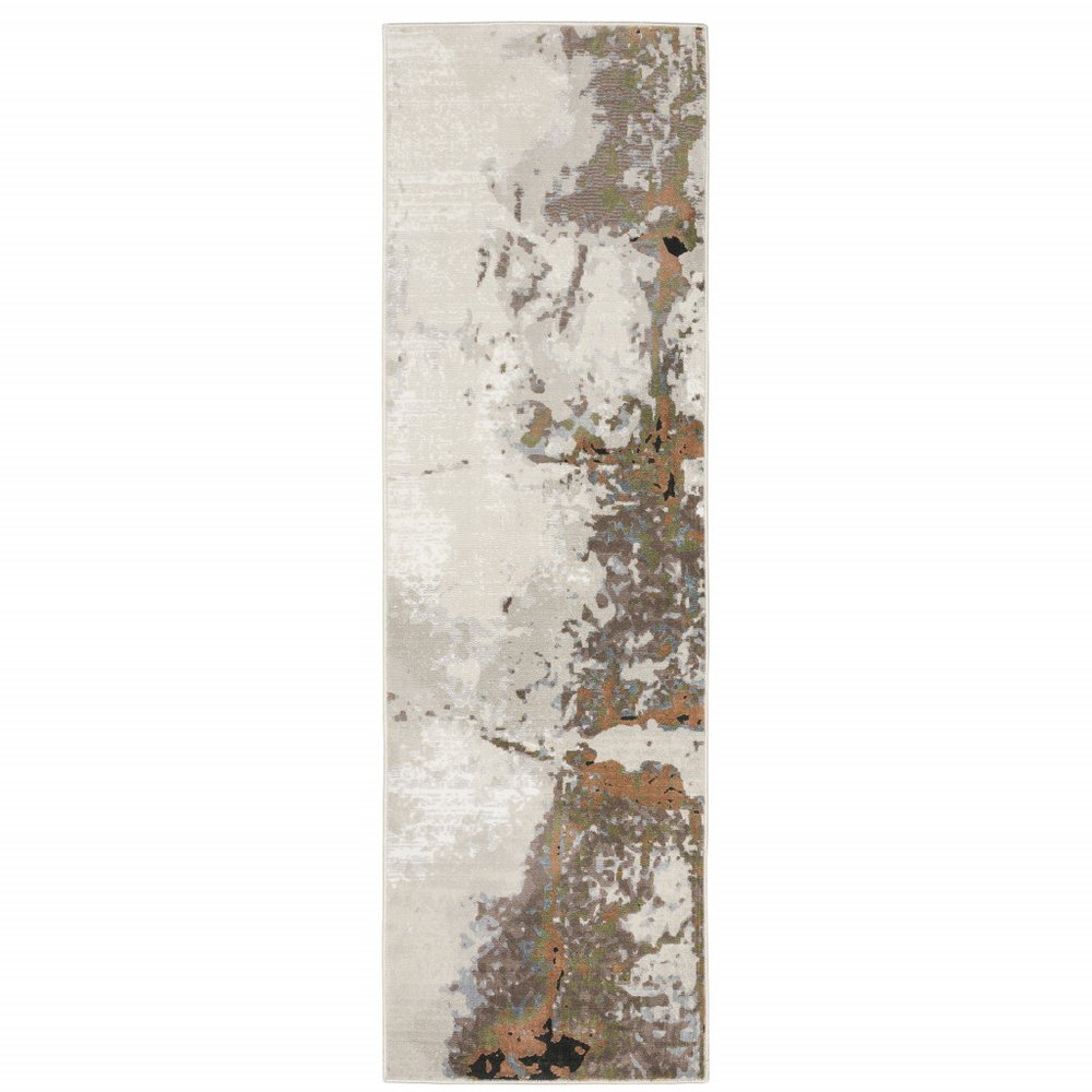 8' X 11' Beige And Pink Abstract Distressed Area Rug