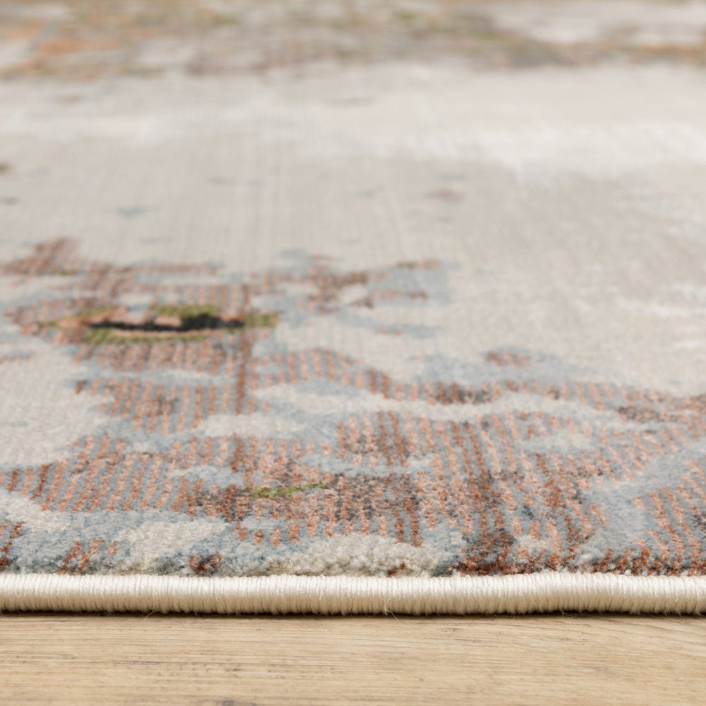 8' X 11' Beige And Pink Abstract Distressed Area Rug