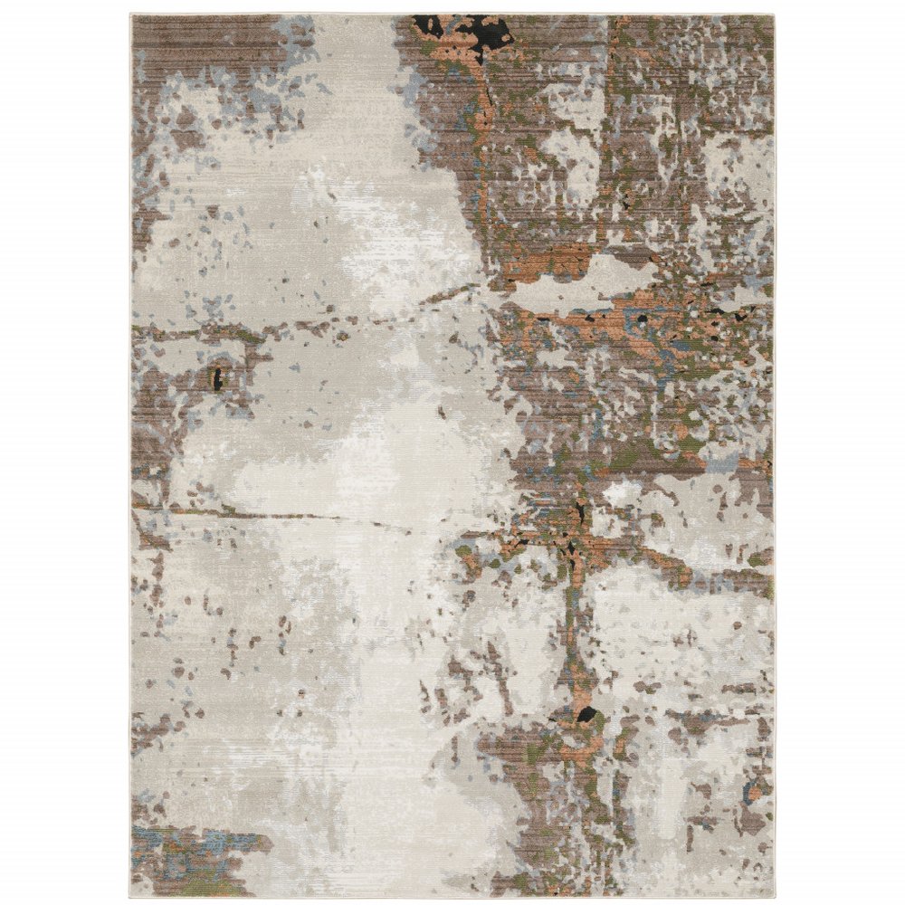 8' X 11' Beige And Pink Abstract Distressed Area Rug