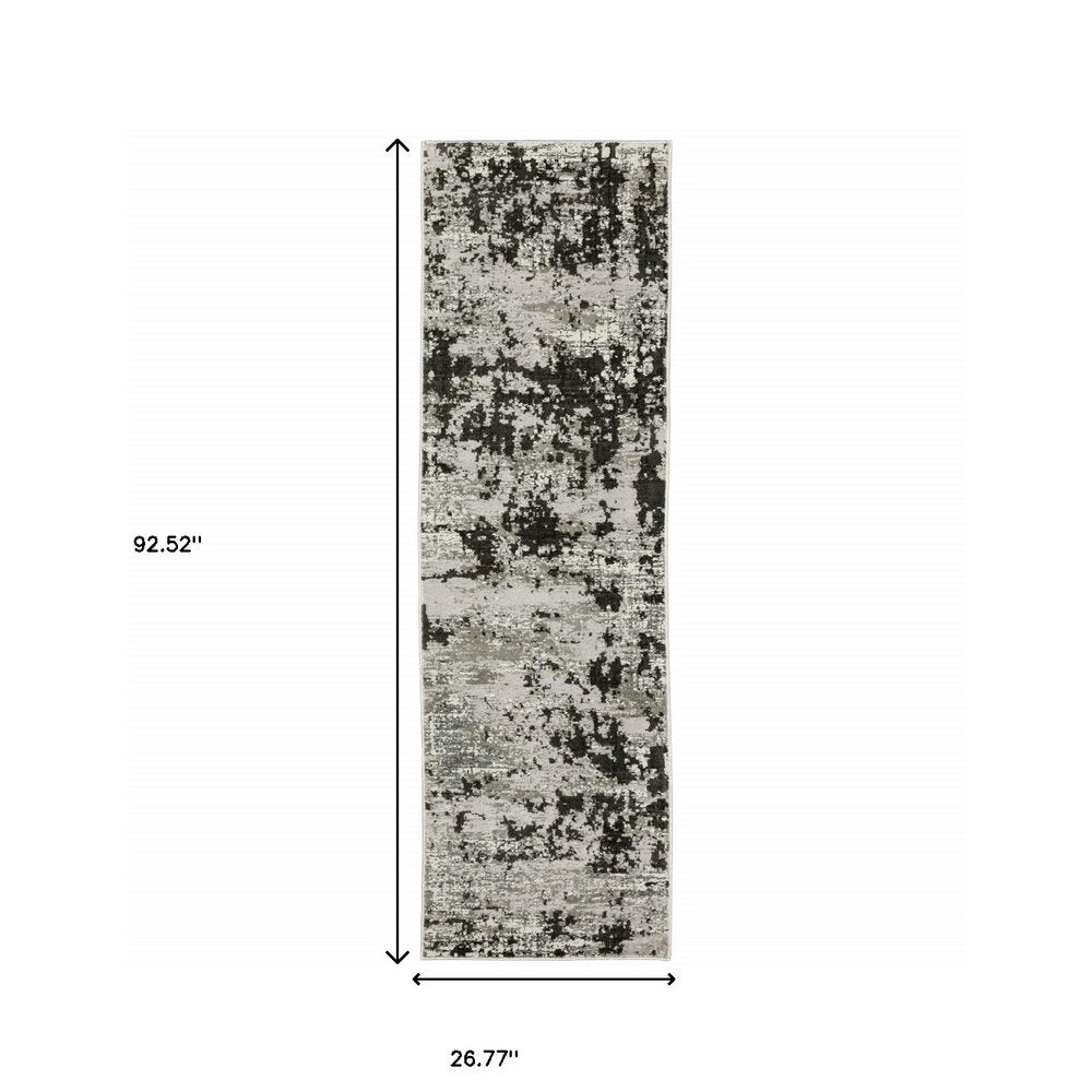 8' X 11' Gray And Black Abstract Distressed Area Rug