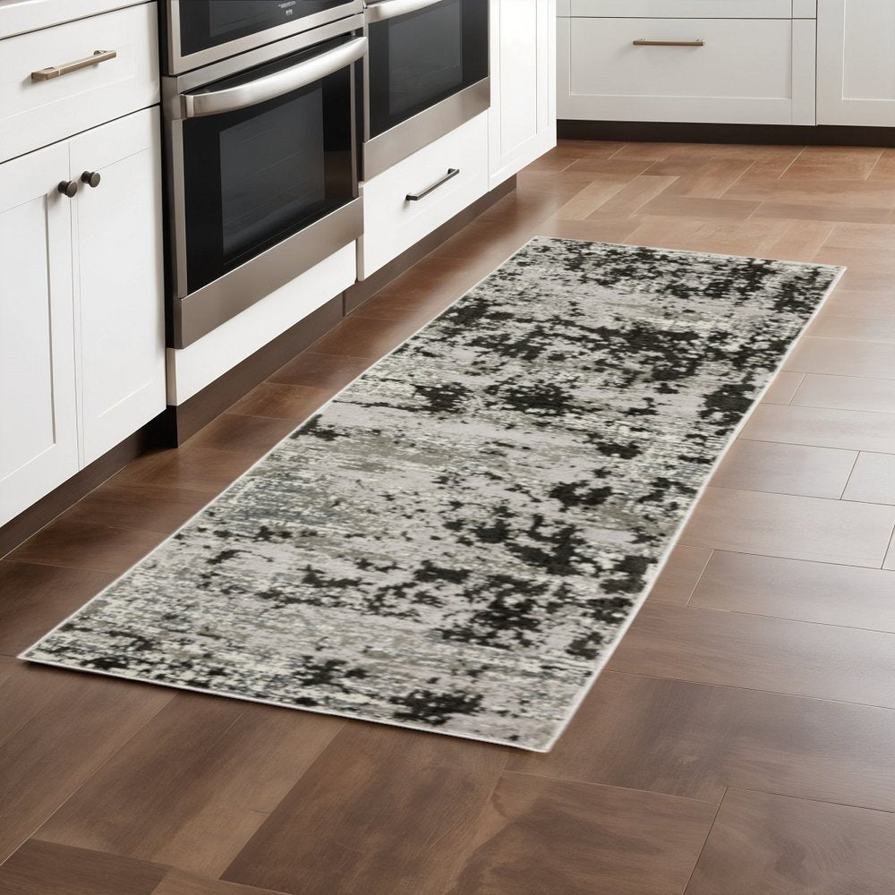 8' X 11' Gray And Black Abstract Distressed Area Rug