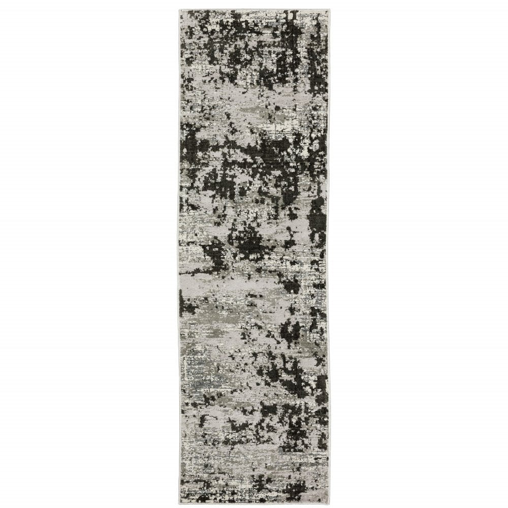 8' X 11' Gray And Black Abstract Distressed Area Rug