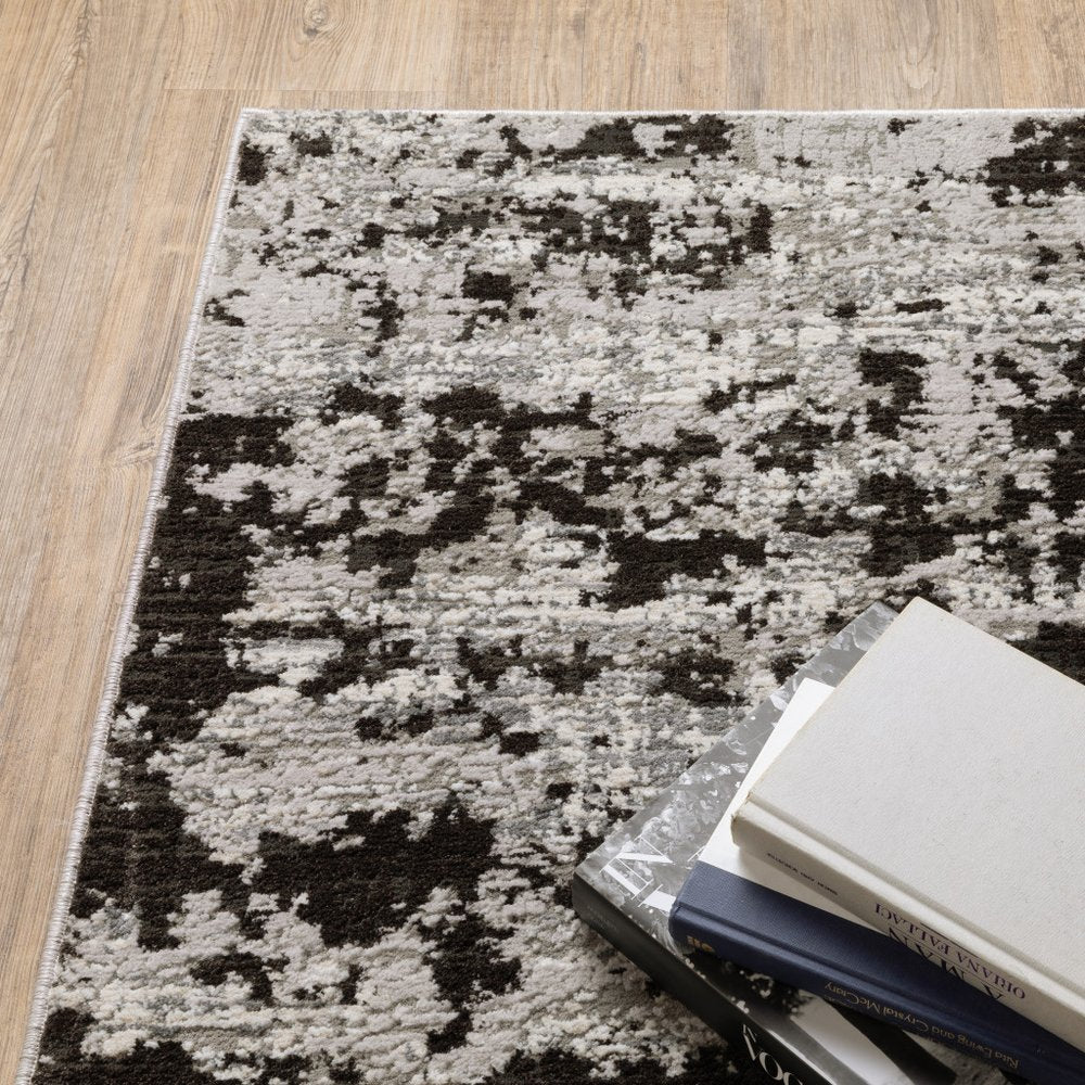 8' X 11' Gray And Black Abstract Distressed Area Rug
