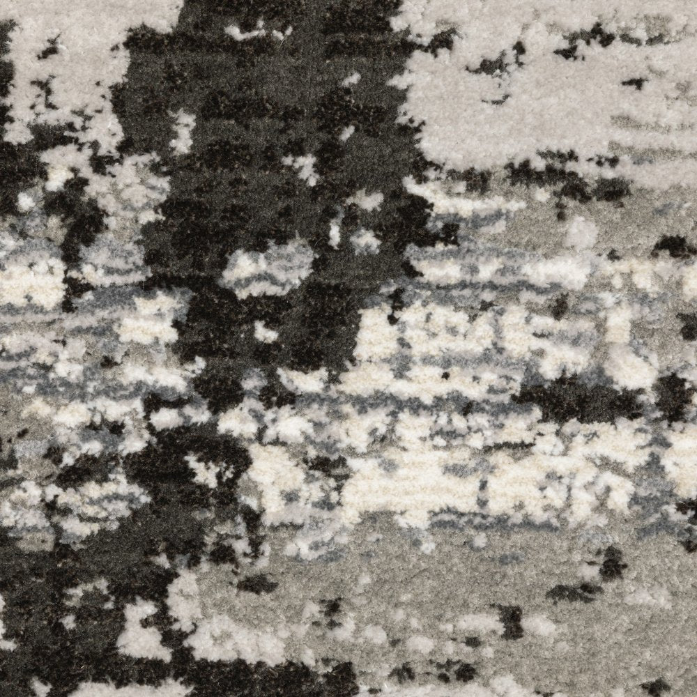 8' X 11' Gray And Black Abstract Distressed Area Rug