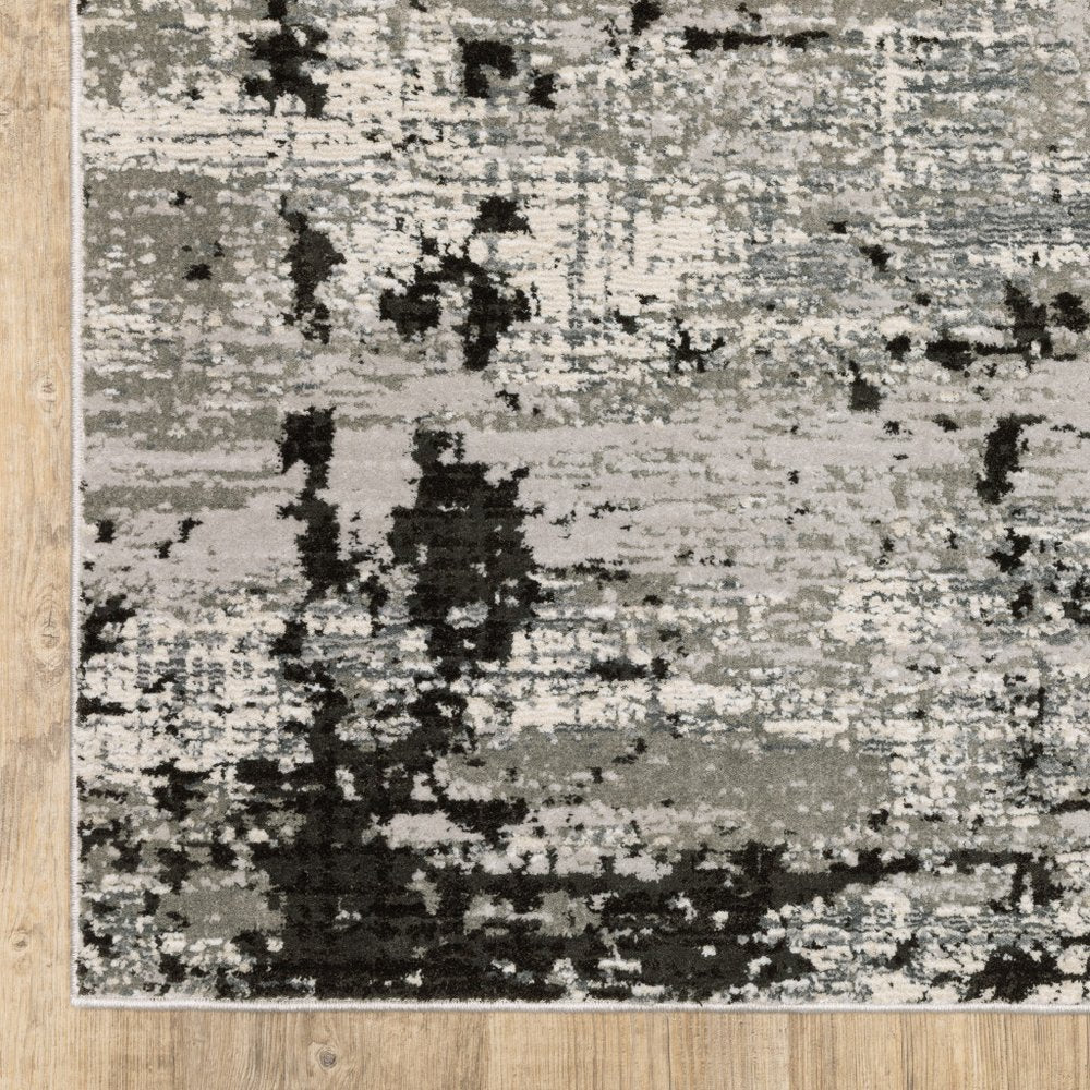 8' X 11' Gray And Black Abstract Distressed Area Rug