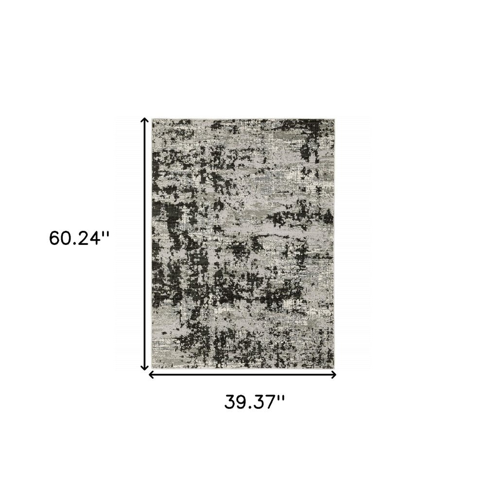 8' X 11' Gray And Black Abstract Distressed Area Rug