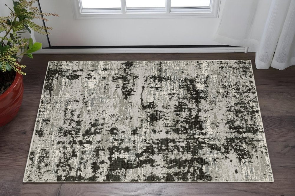 8' X 11' Gray And Black Abstract Distressed Area Rug