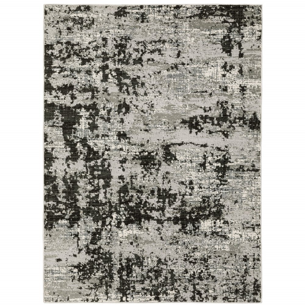 8' X 11' Gray And Black Abstract Distressed Area Rug