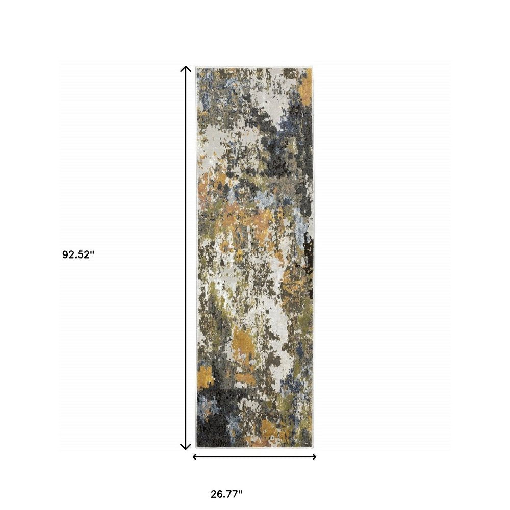 3' X 5' Grey Gold Blue Orange Beige And Brown Abstract Power Loom Stain Resistant Area Rug