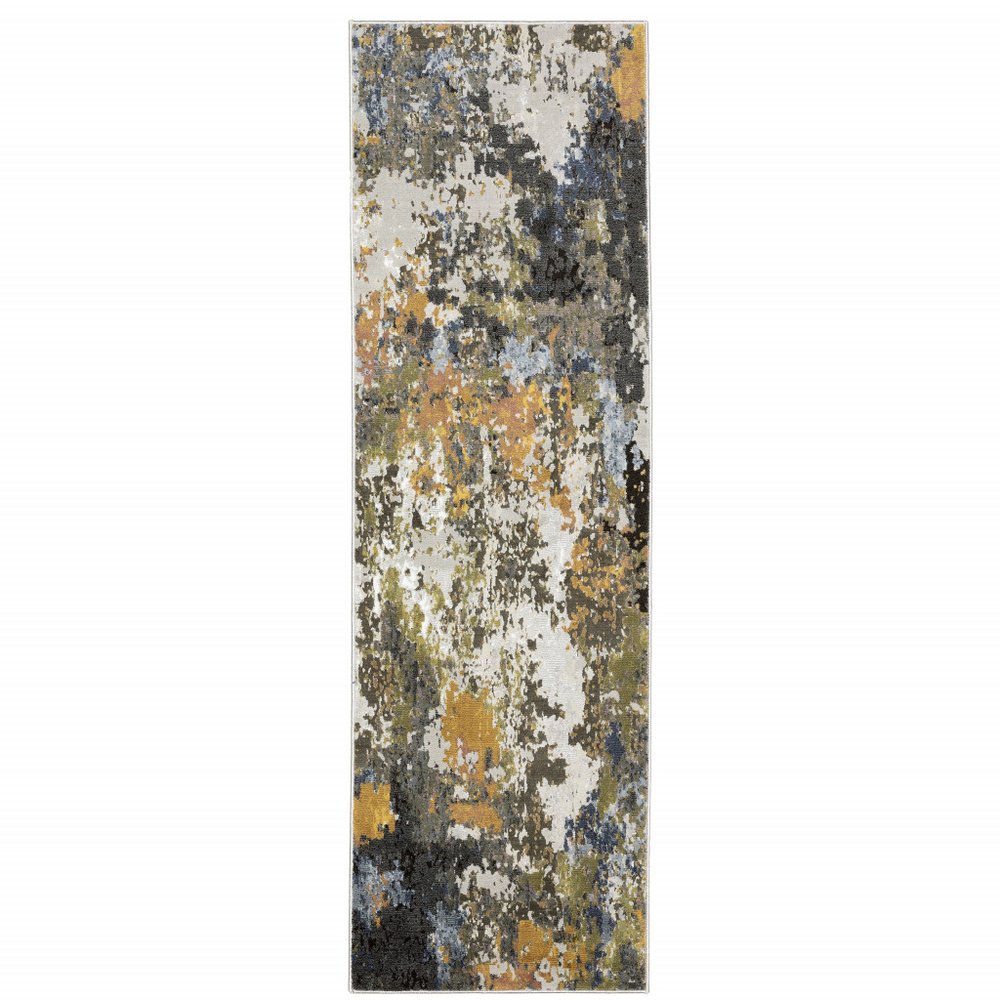 3' X 5' Grey Gold Blue Orange Beige And Brown Abstract Power Loom Stain Resistant Area Rug