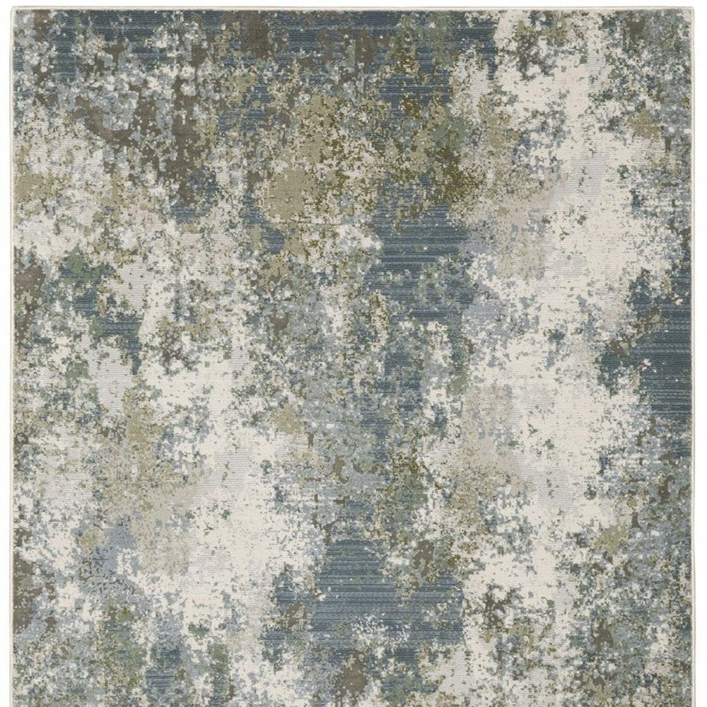 2' X 8' Blue Grey Green And Beige Abstract Power Loom Stain Resistant Runner Rug