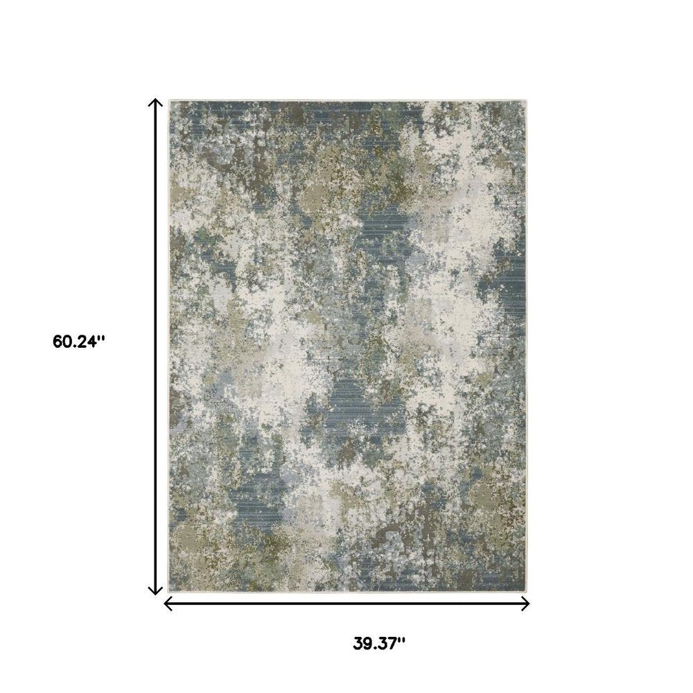 2' X 8' Blue Grey Green And Beige Abstract Power Loom Stain Resistant Runner Rug
