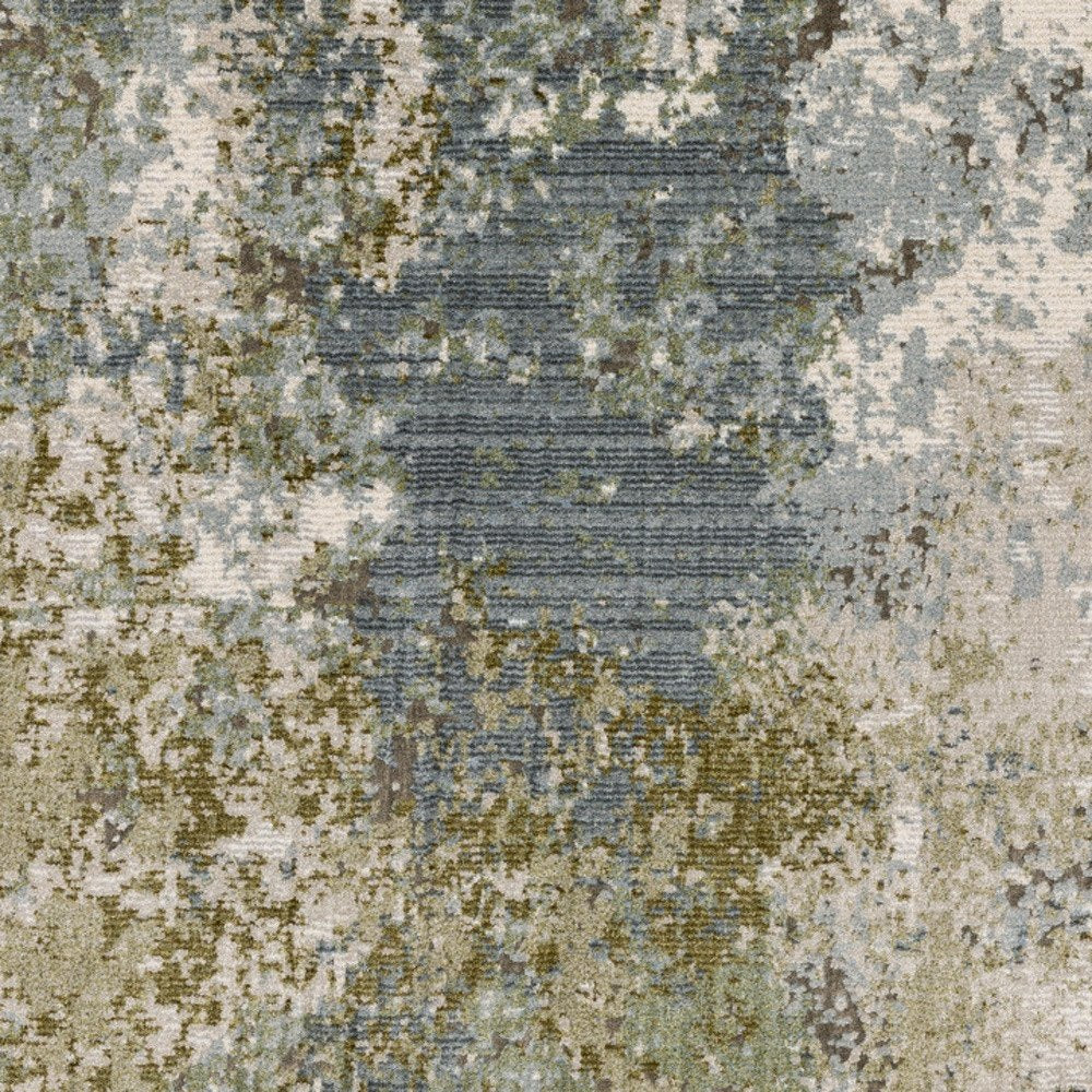 2' X 8' Blue Grey Green And Beige Abstract Power Loom Stain Resistant Runner Rug