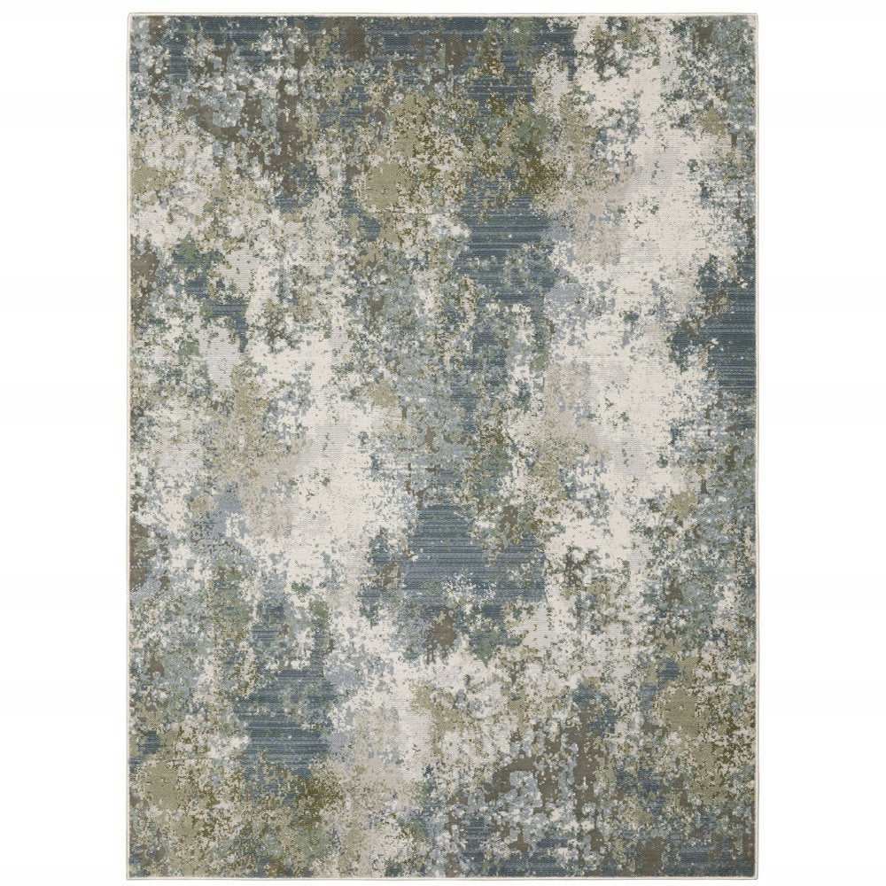 2' X 8' Blue Grey Green And Beige Abstract Power Loom Stain Resistant Runner Rug