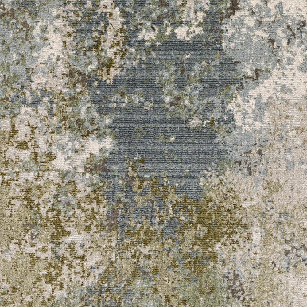 2' X 8' Blue Grey Green And Beige Abstract Power Loom Stain Resistant Runner Rug