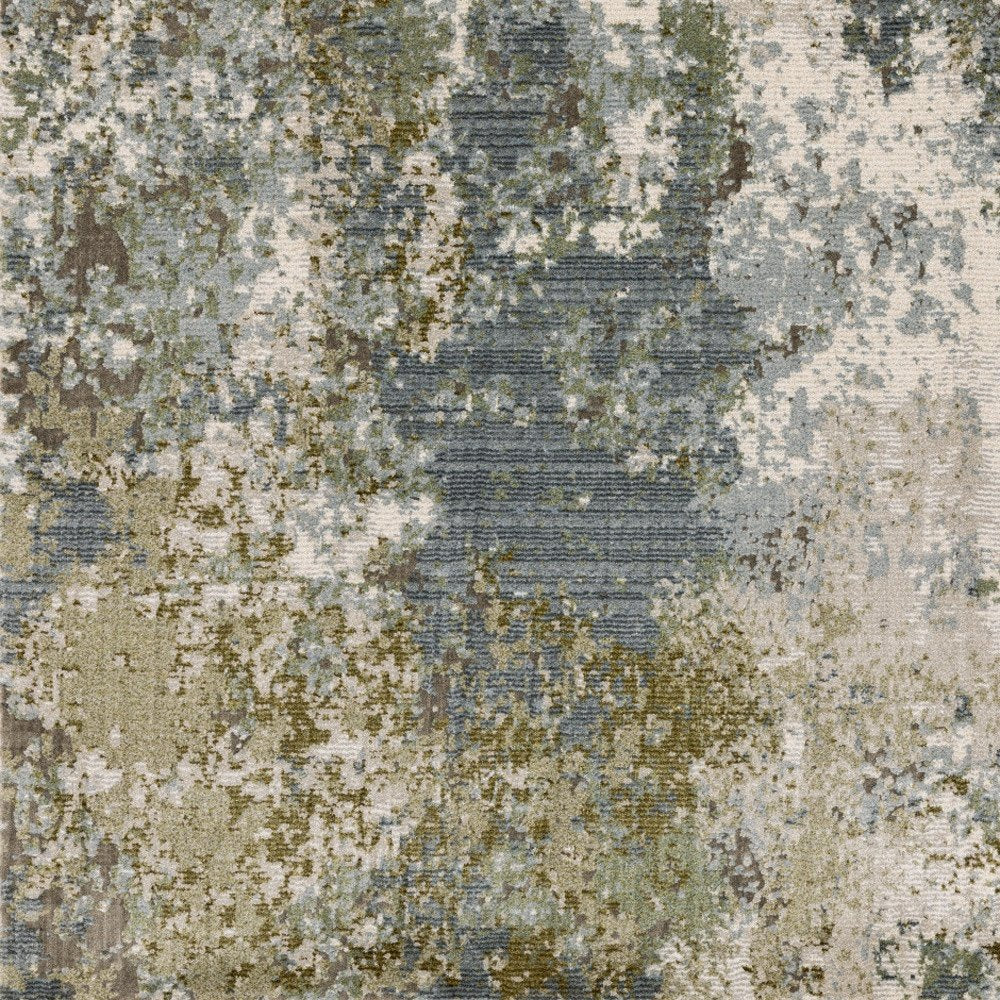 2' X 8' Blue Grey Green And Beige Abstract Power Loom Stain Resistant Runner Rug