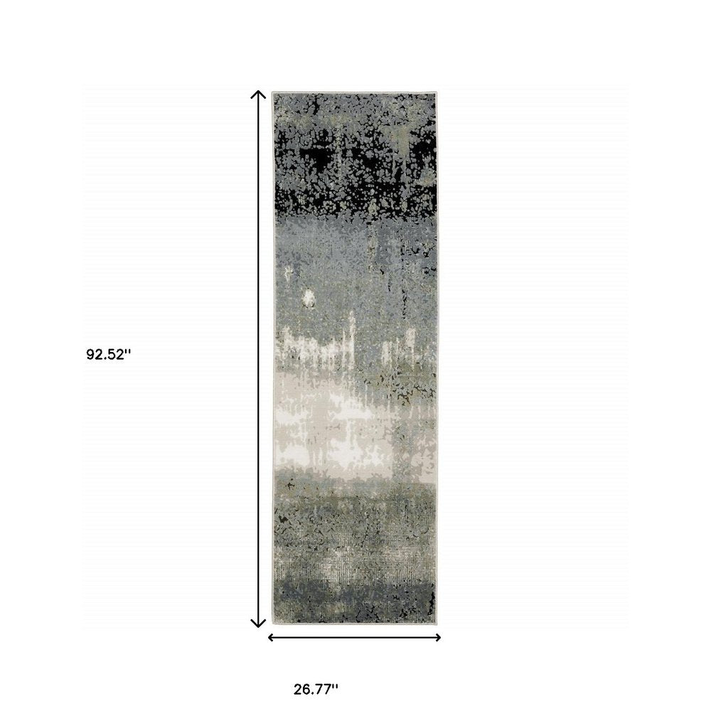 10' X 13' Blue Green Grey And Beige Abstract Power Loom Stain Resistant Area Rug