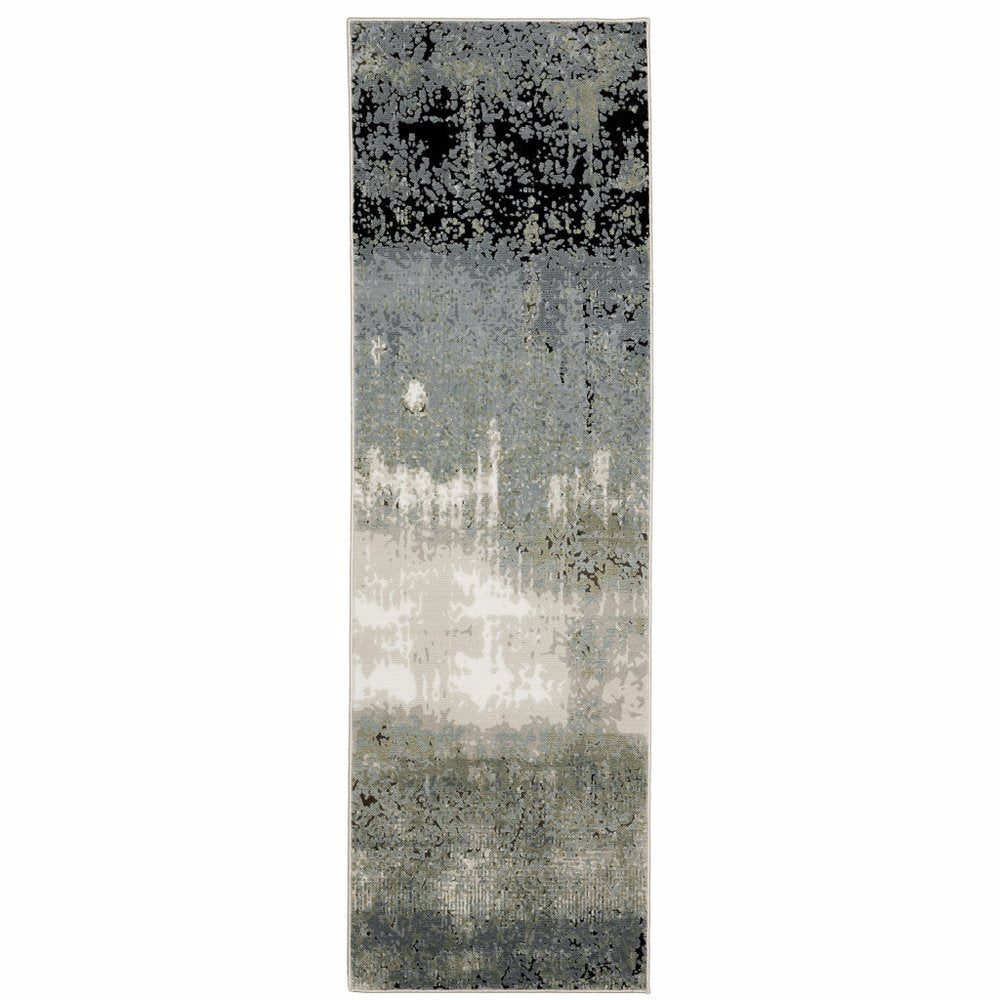 10' X 13' Blue Green Grey And Beige Abstract Power Loom Stain Resistant Area Rug
