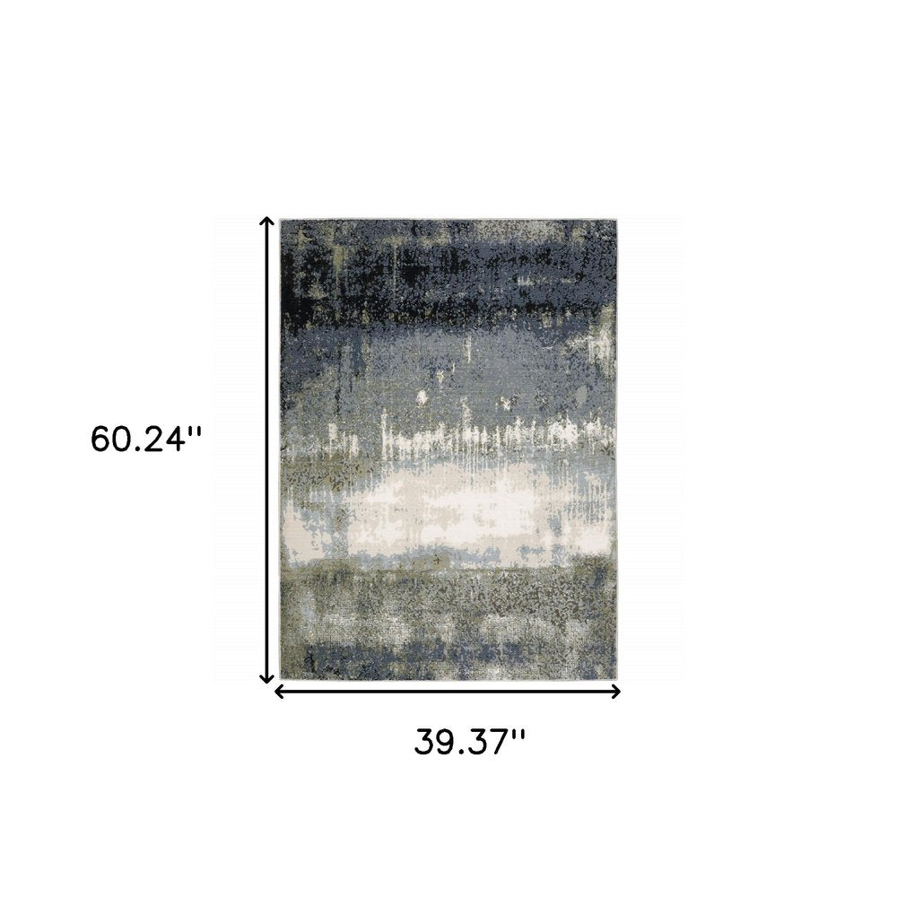 10' X 13' Blue Green Grey And Beige Abstract Power Loom Stain Resistant Area Rug