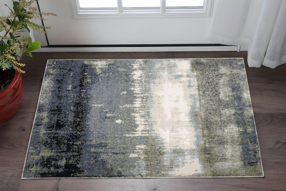 10' X 13' Blue Green Grey And Beige Abstract Power Loom Stain Resistant Area Rug