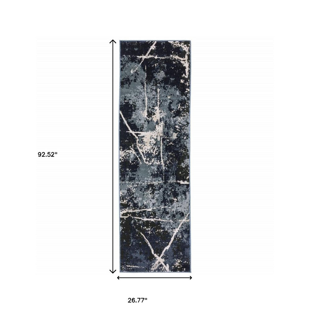 10' X 13' Blue Grey And Beige Abstract Power Loom Stain Resistant Area Rug