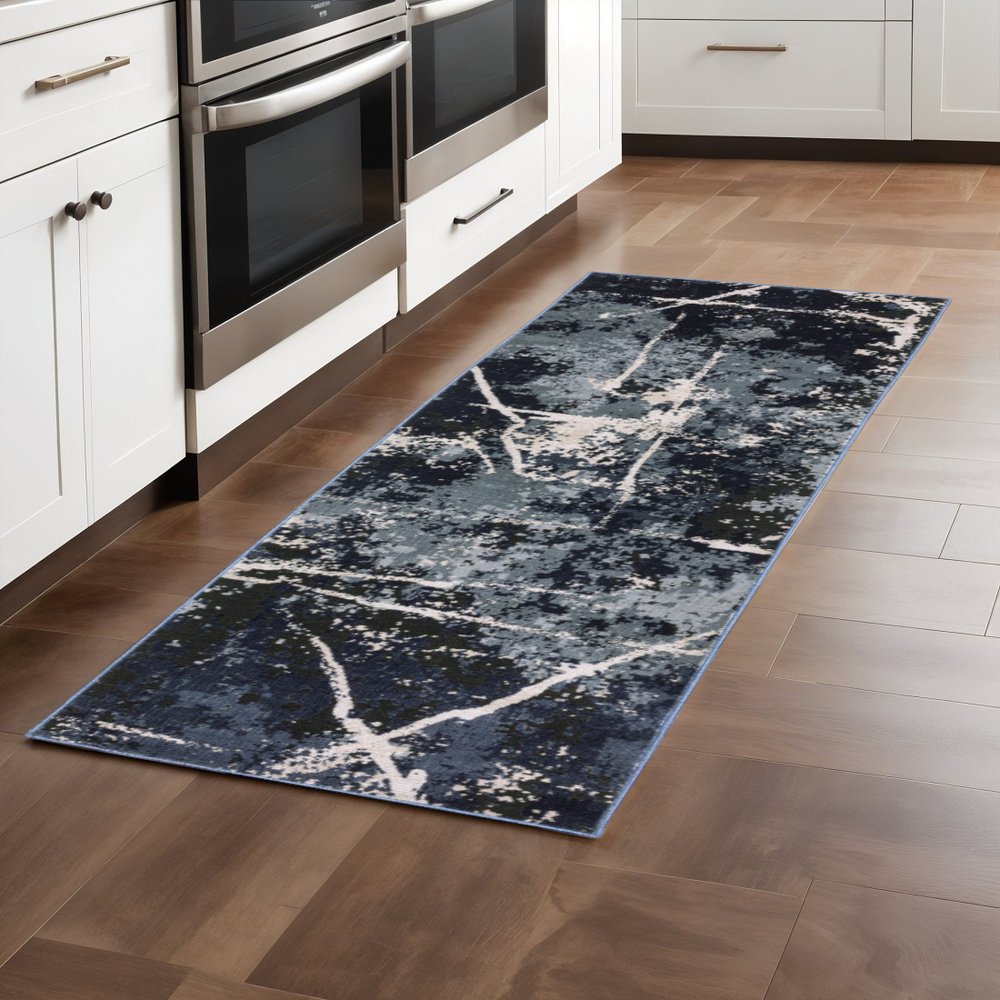 10' X 13' Blue Grey And Beige Abstract Power Loom Stain Resistant Area Rug
