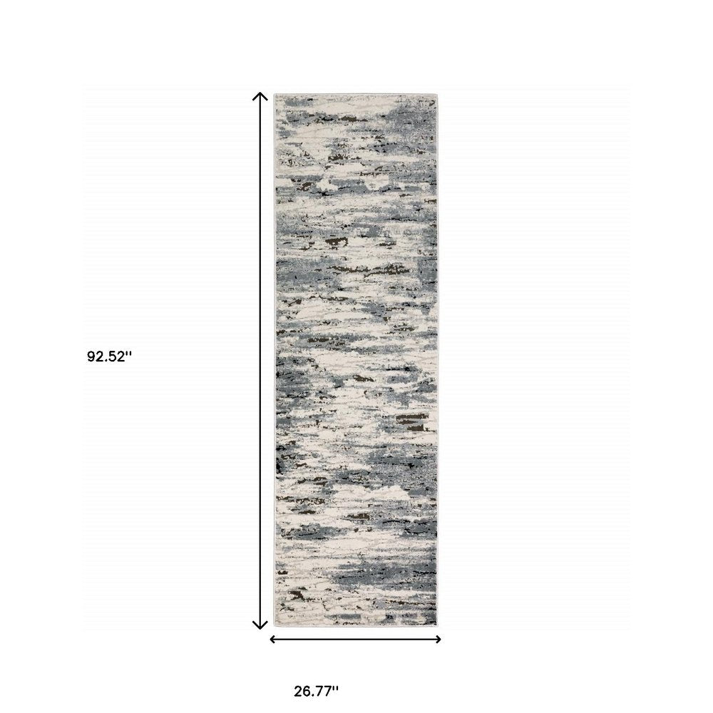3' X 5' Blue Grey Beige And Brown Abstract Power Loom Stain Resistant Area Rug