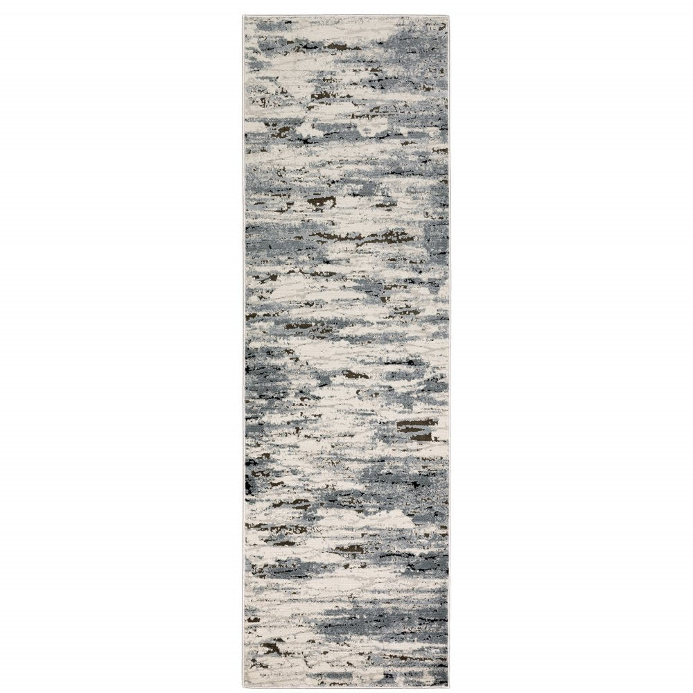 3' X 5' Blue Grey Beige And Brown Abstract Power Loom Stain Resistant Area Rug