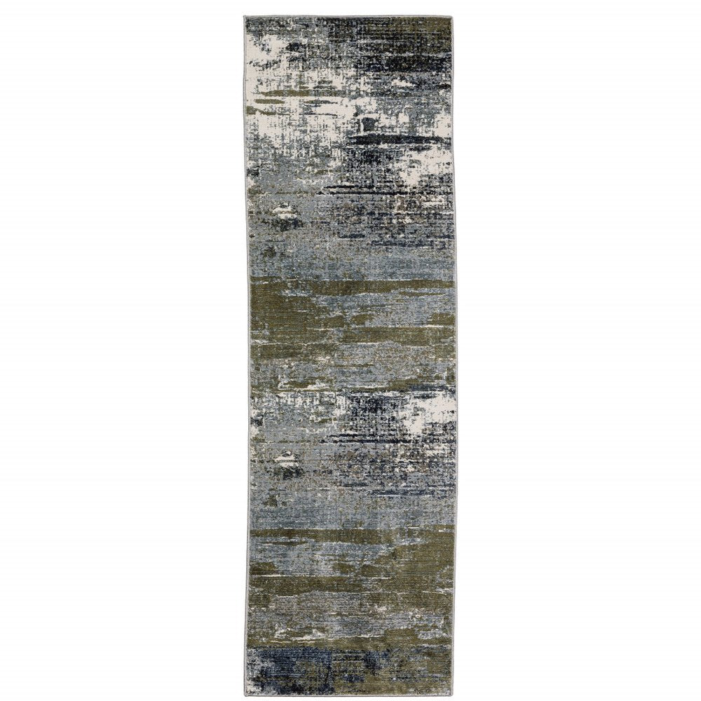 5' X 8' Gold Brown Rust Grey Blue And Beige Abstract Power Loom Stain Resistant Area Rug