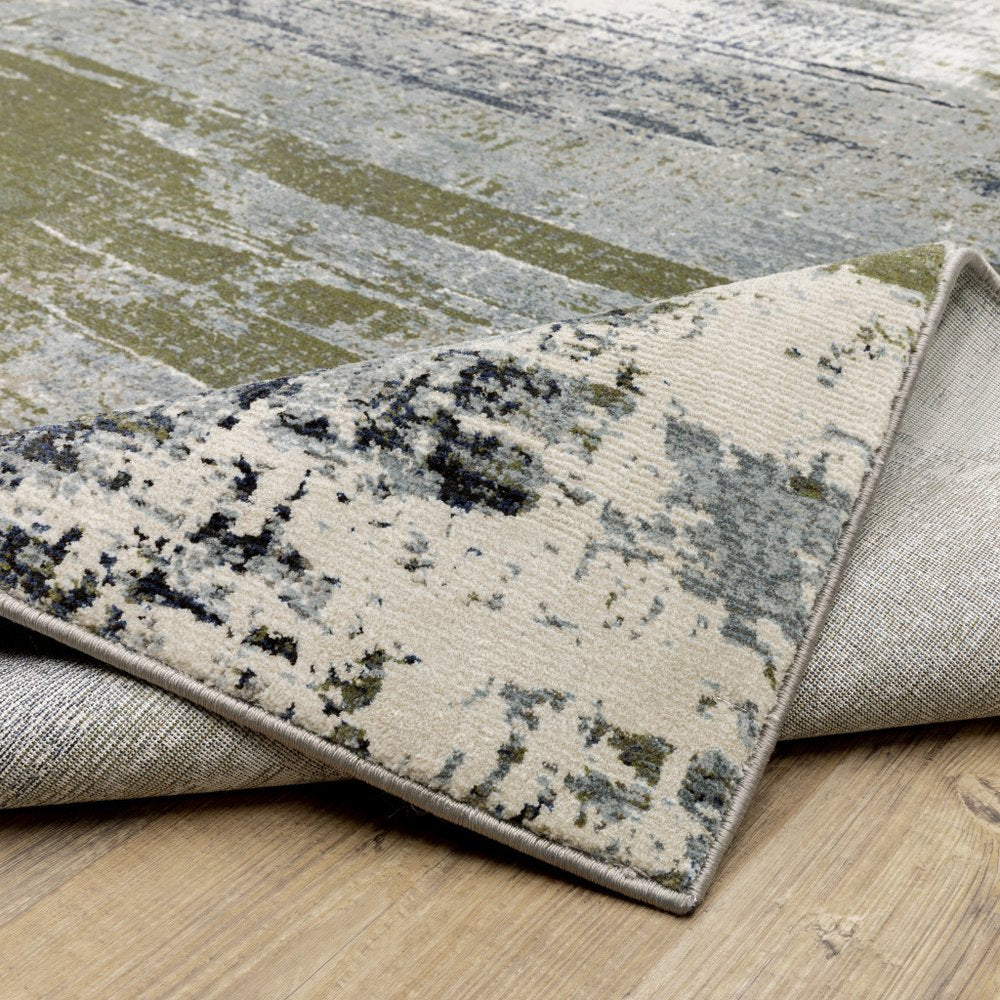 5' X 8' Gold Brown Rust Grey Blue And Beige Abstract Power Loom Stain Resistant Area Rug