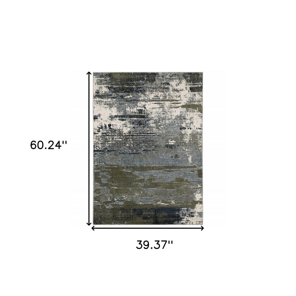 5' X 8' Gold Brown Rust Grey Blue And Beige Abstract Power Loom Stain Resistant Area Rug