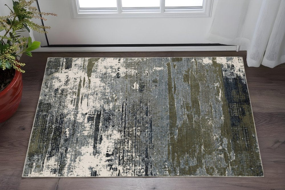 5' X 8' Gold Brown Rust Grey Blue And Beige Abstract Power Loom Stain Resistant Area Rug