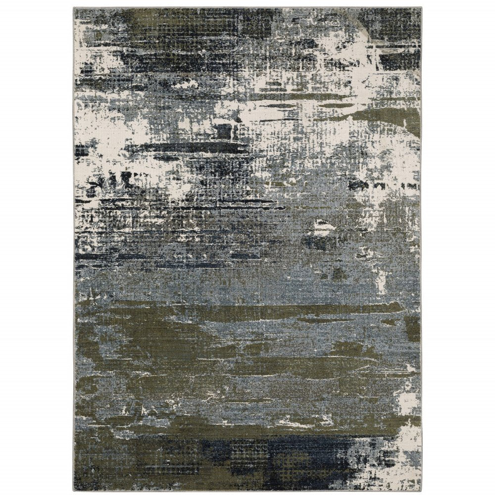 5' X 8' Gold Brown Rust Grey Blue And Beige Abstract Power Loom Stain Resistant Area Rug