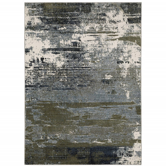 5' X 8' Gold Brown Rust Grey Blue And Beige Abstract Power Loom Stain Resistant Area Rug