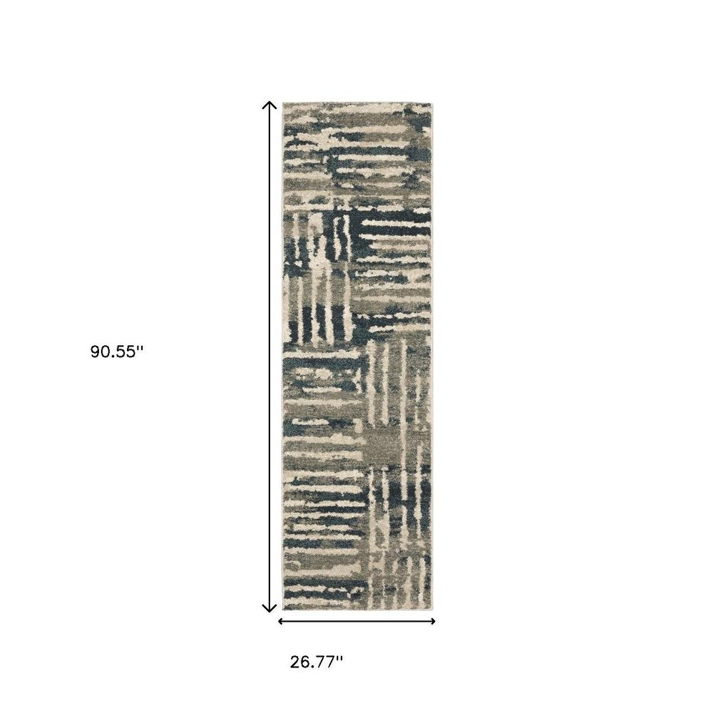 8' X 10' Blue And Beige Abstract Power Loom Stain Resistant Area Rug