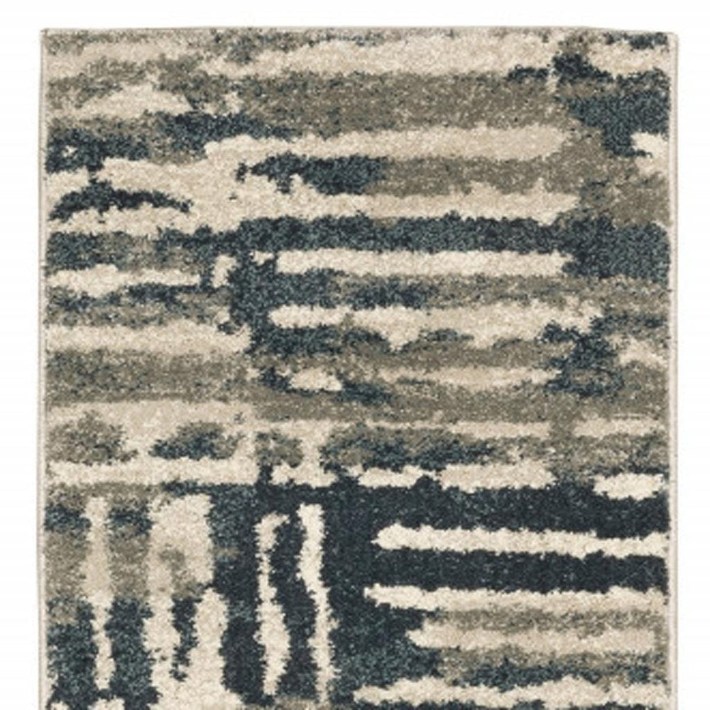 8' X 10' Blue And Beige Abstract Power Loom Stain Resistant Area Rug