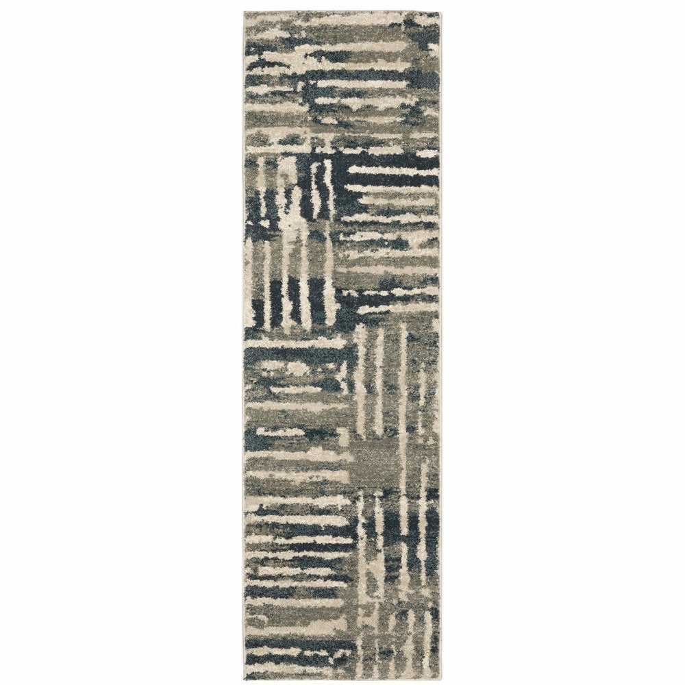8' X 10' Blue And Beige Abstract Power Loom Stain Resistant Area Rug