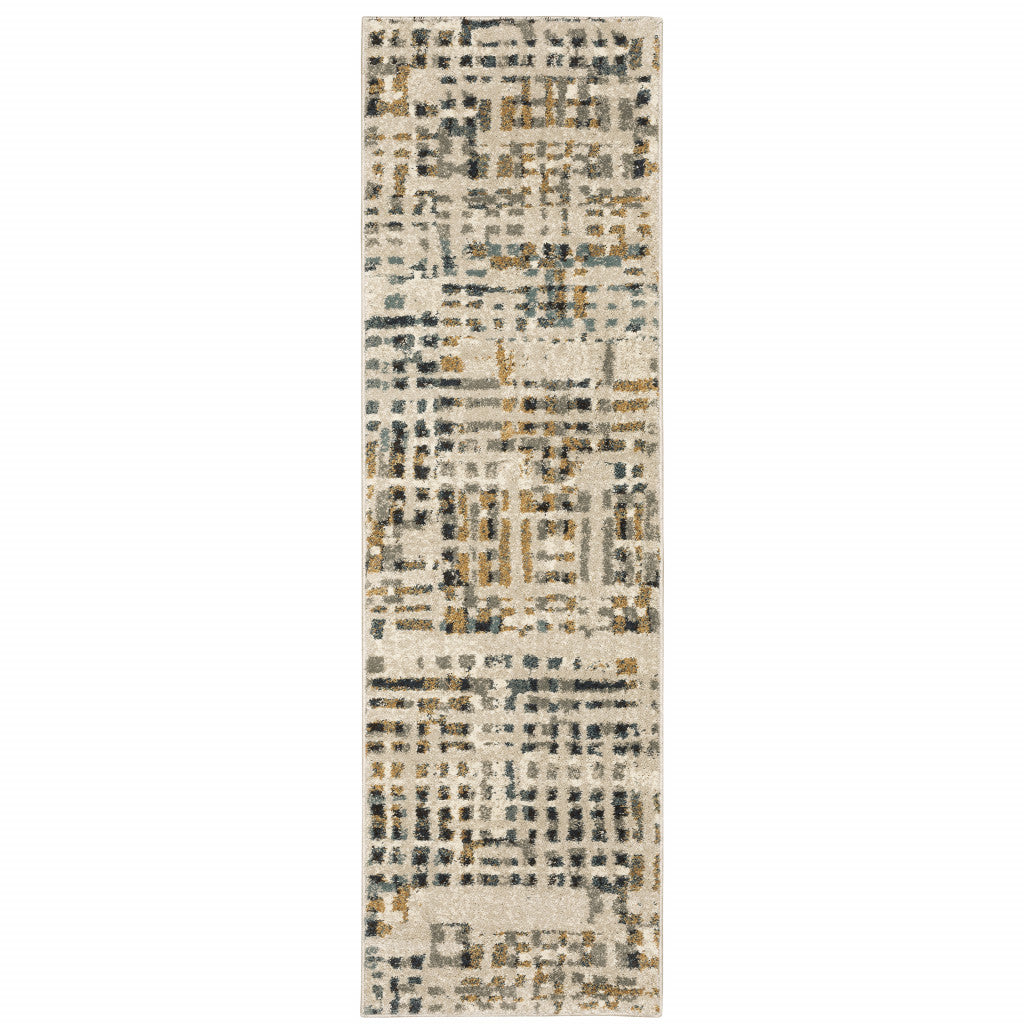 10' X 13' Beige Grey Blues Orange Yellow And Ivory Abstract Power Loom Stain Resistant Area Rug