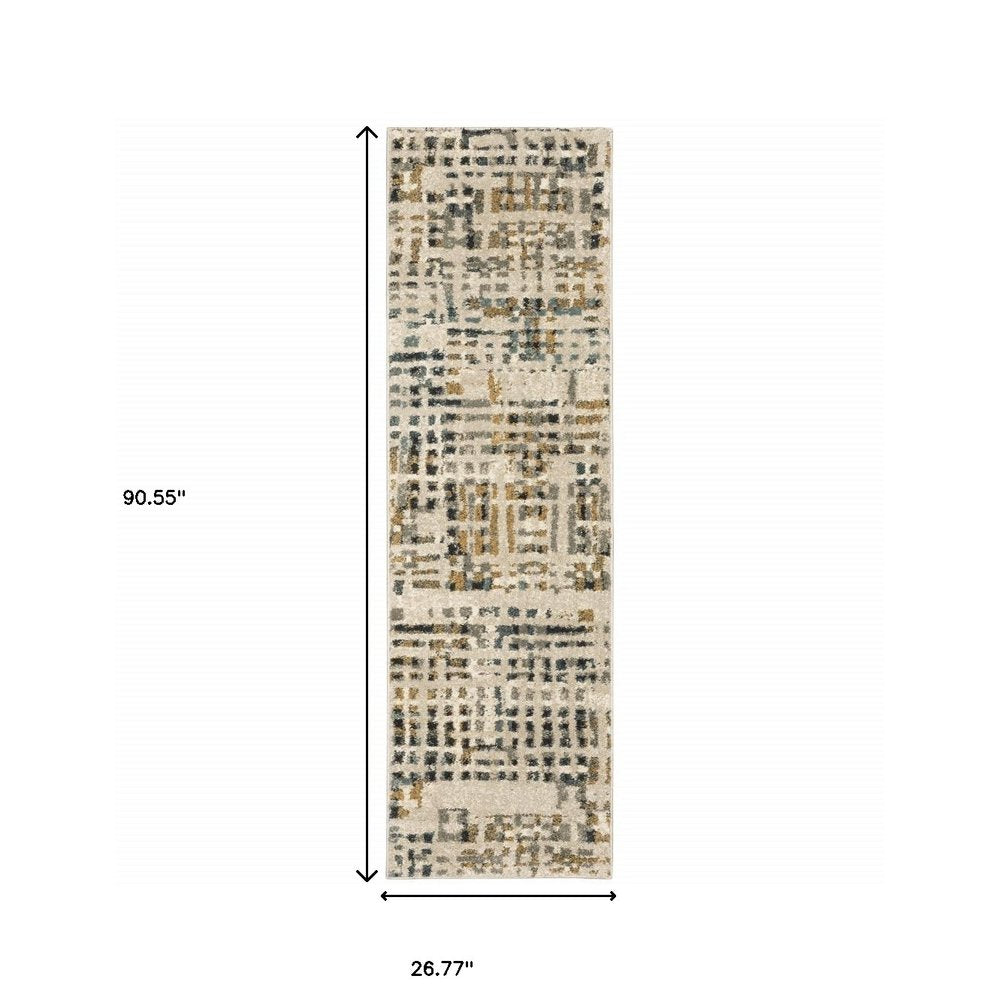 10' X 13' Beige Grey Blues Orange Yellow And Ivory Abstract Power Loom Stain Resistant Area Rug