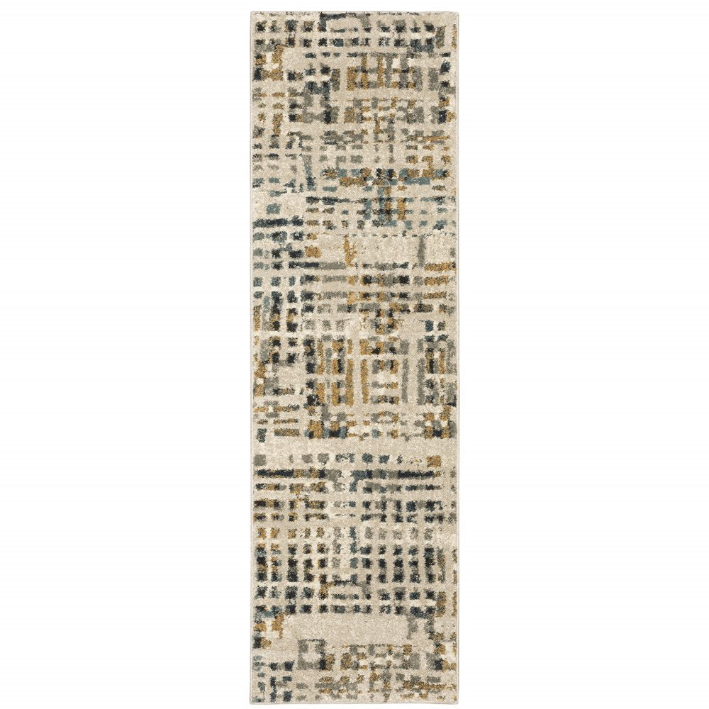 10' X 13' Beige Grey Blues Orange Yellow And Ivory Abstract Power Loom Stain Resistant Area Rug