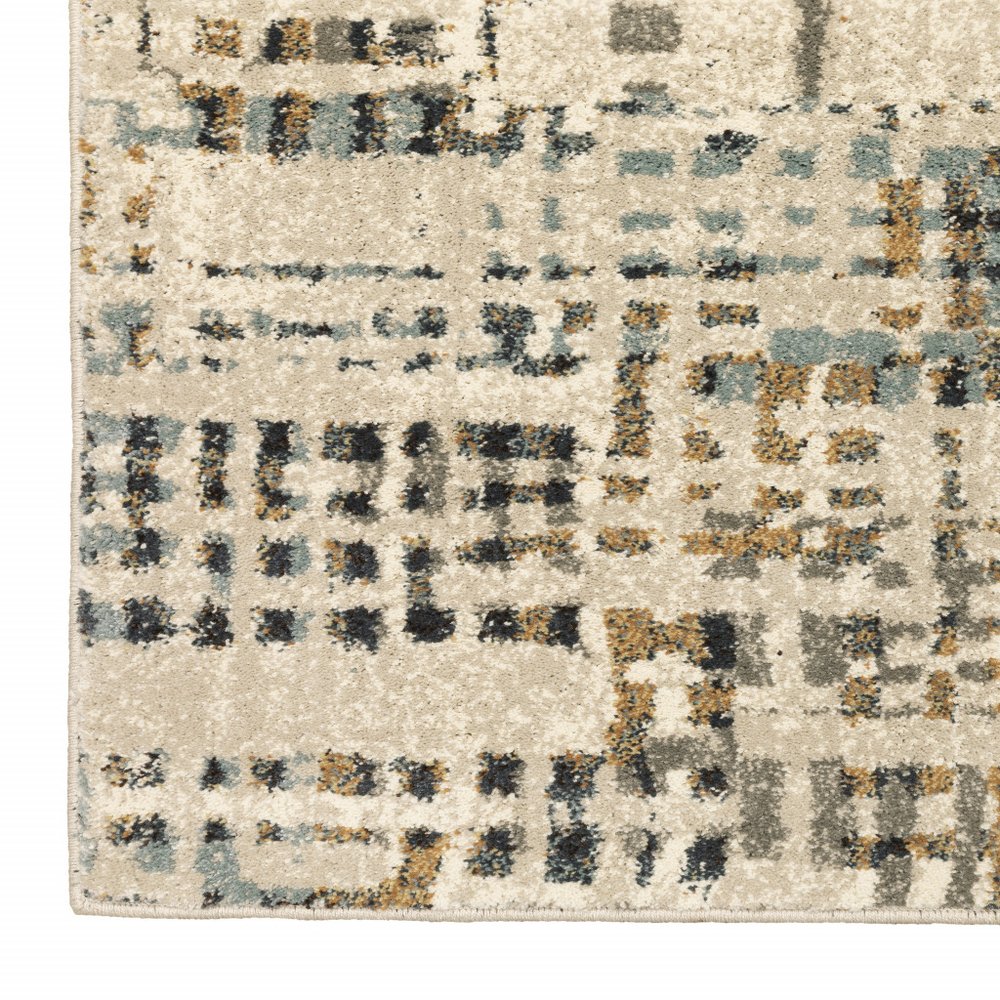 10' X 13' Beige Grey Blues Orange Yellow And Ivory Abstract Power Loom Stain Resistant Area Rug