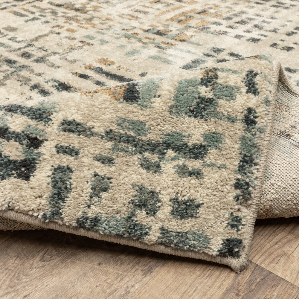 10' X 13' Beige Grey Blues Orange Yellow And Ivory Abstract Power Loom Stain Resistant Area Rug